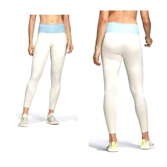 adidas Pants - ADIDAS WOMEN'S BELIEVE THIS SHINY HIGH-RISE LEGGINGS TIGHTS, RAW WHITE